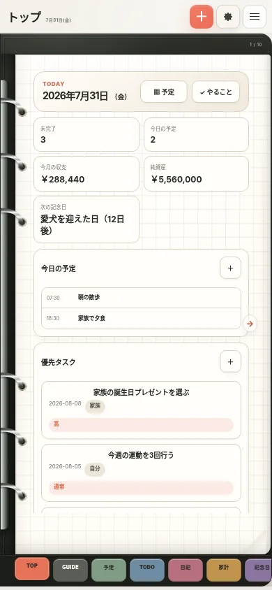 スマートフォンのトップ画面
